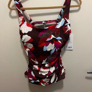 Athleta Tankini Top Chocolate Brown with multi color floral print